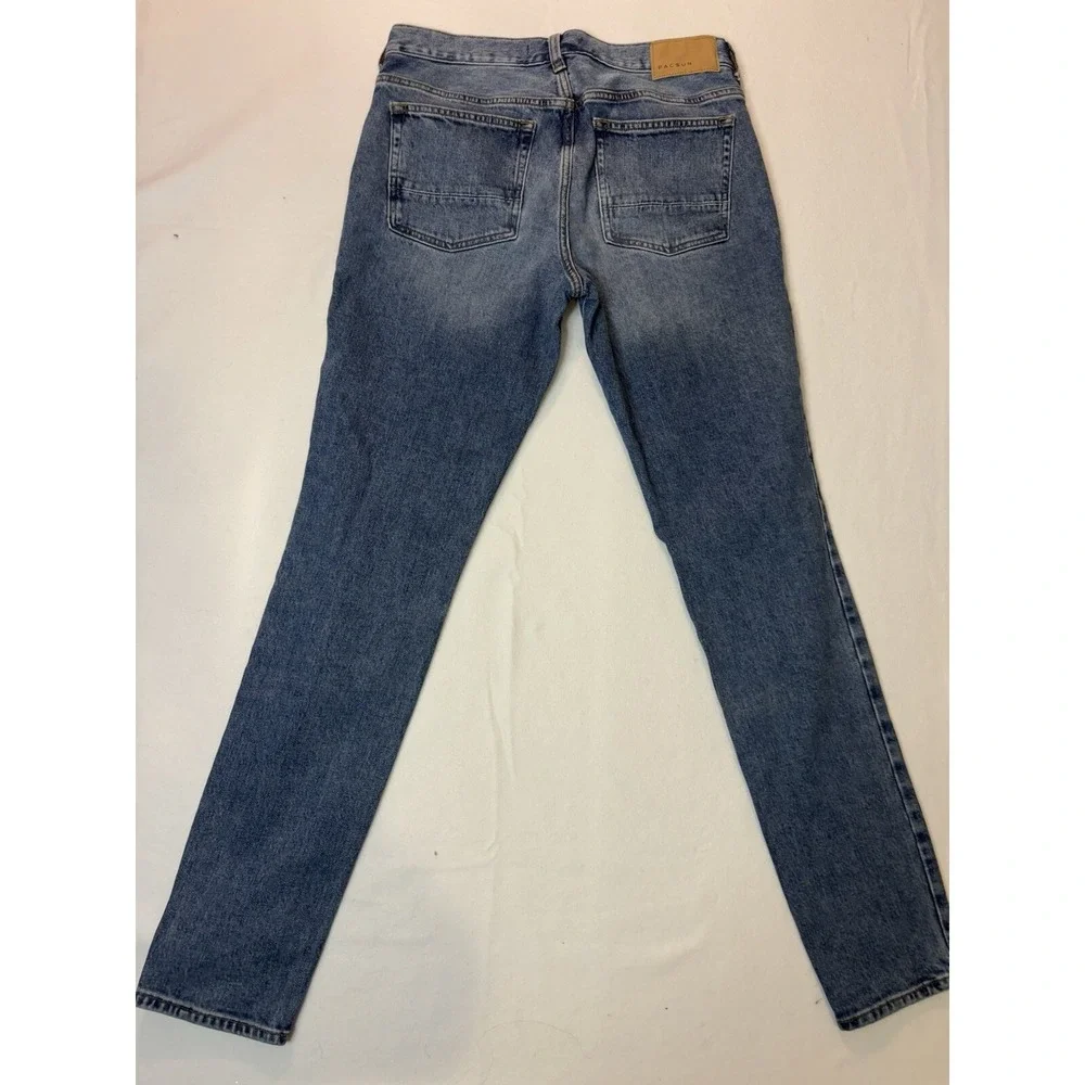 Pacsun Jeans Mens 31x32 Black Stacked Skinny Dark Wash Distressed‎ Pants